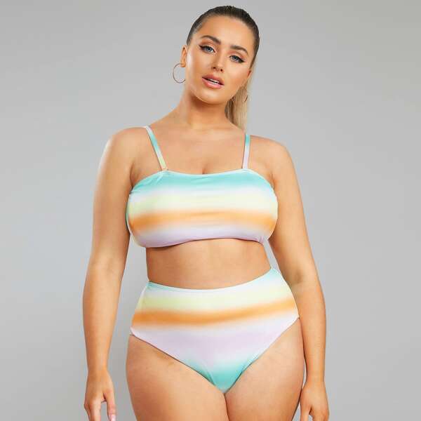 

Plus Ombre High Waisted Bikini Swimsuit, Multicolor