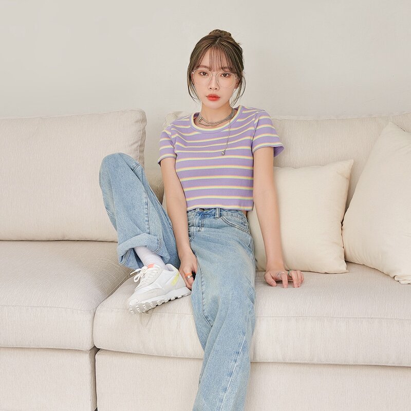 

Striped Ribbed Crop Tee, Multicolor