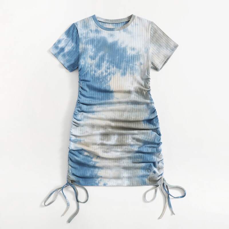 

Tie Dye Drawstring Ribbed Dress, Multicolor