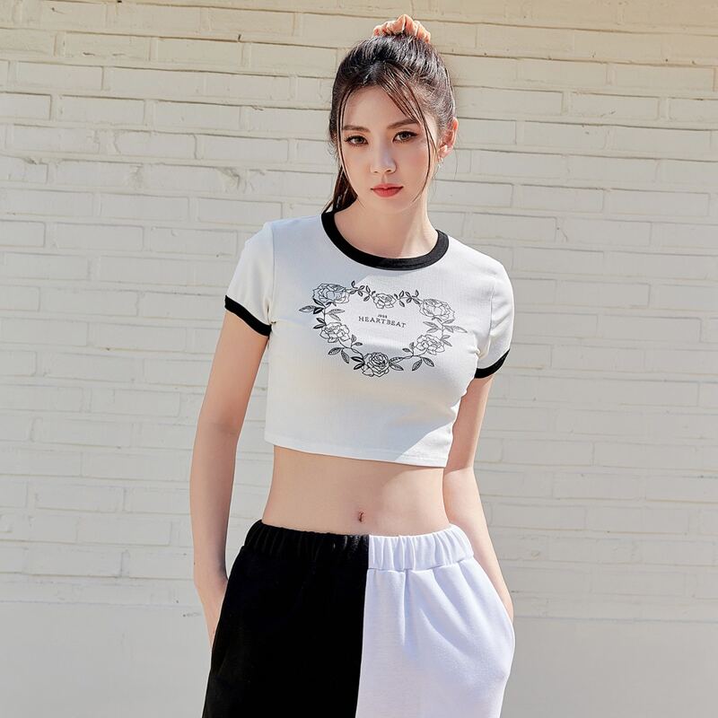 

Floral And Letter Graphic Ringer Tee, White
