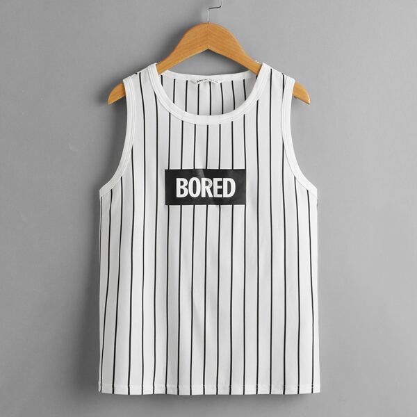 

Boys Letter Graphic Striped Tank Top, White