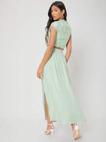 MOTF PREMIUM LACE TOP & SPLIT SKIRT SET - Mint Green - View 2