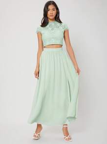 MOTF PREMIUM LACE TOP & SPLIT SKIRT SET - Mint Green - View 4