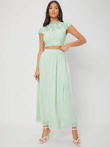 MOTF PREMIUM LACE TOP & SPLIT SKIRT SET - Mint Green - View 5