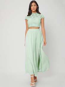 MOTF PREMIUM LACE TOP & SPLIT SKIRT SET - Mint Green - View 7