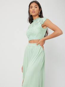 MOTF PREMIUM LACE TOP & SPLIT SKIRT SET - Mint Green - View 8
