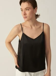MOTF PREMIUM 100% MULBERRY SILK GRADE 6A 19MM CAMI TOP - Black - View 1