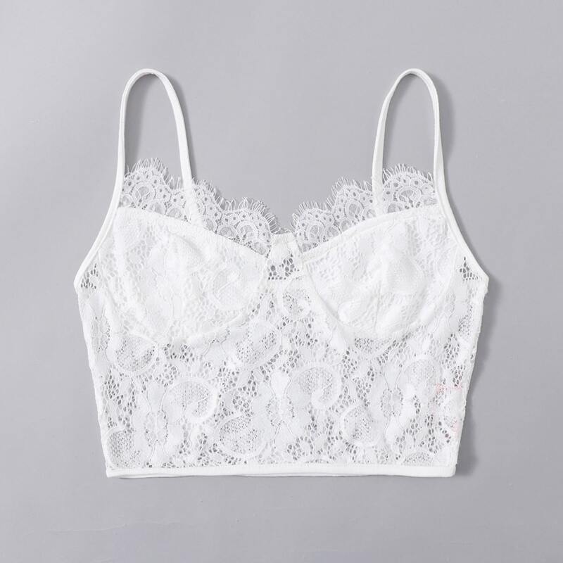

Floral Lace Crop Cami, White
