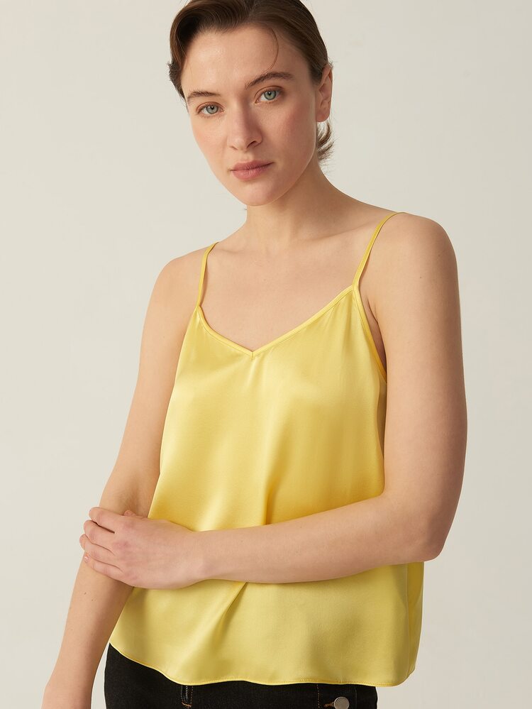 MOTF PREMIUM 100%  MULBERRY SILK GRADE 6A 19MM CAMI TOP - Yellow - View 6