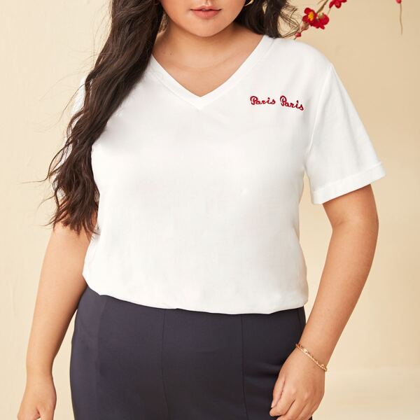 

Plus Letter Embroidered Tee, White