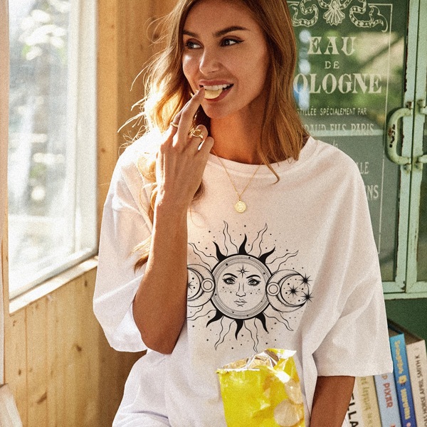 

Sun And Moon Print Tee, White
