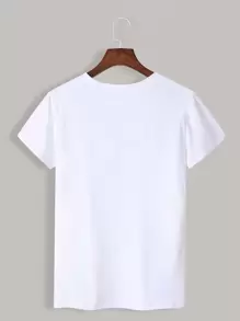 SHEIN LUNE Camiseta con estampado floral con slogan - Blanco - Ver 2