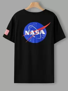 Manfinity 男士美國旗和字母圖案T恤 - 黑色 - 查看 1