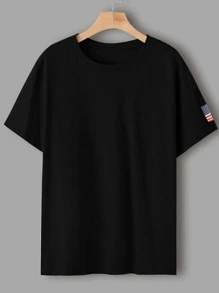 Manfinity 男士美國旗和字母圖案T恤 - 黑色 - 查看 2