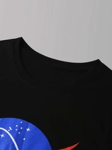 Manfinity 男士美國旗和字母圖案T恤 - 黑色 - 查看 3