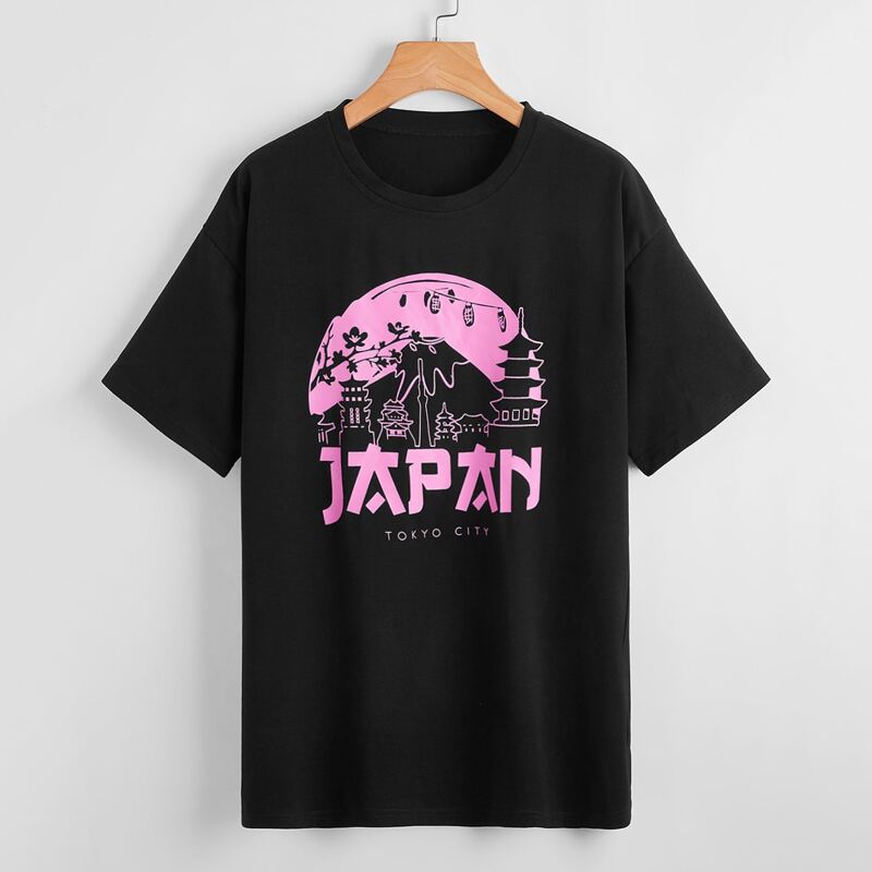 

Letter Graphic Oversized Tee, Black