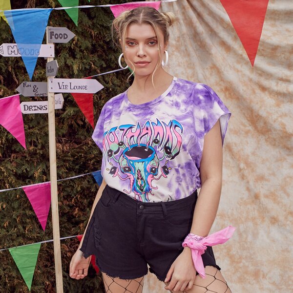 

Plus Skull Print Tie Dye Tee, Multicolor