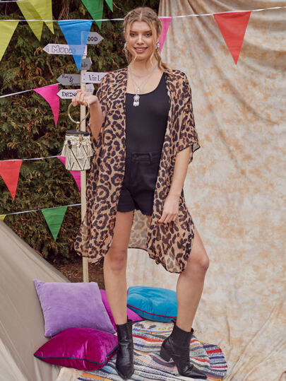 كيمونو إضافي بأكمام خفاش بطبعة نمر ، للصيف والعطلات الشاطئية