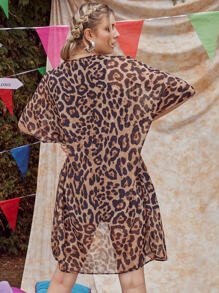 SHEIN Plus Batwing Sleeve Leopard Kimono, For Summer Beach Vacation - Multicolor - View 2