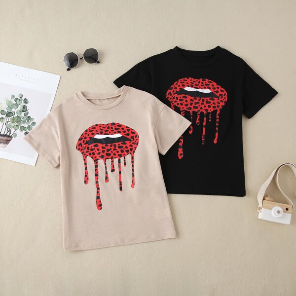 

Toddler Girls 2pcs Lip Print Tee, Multicolor