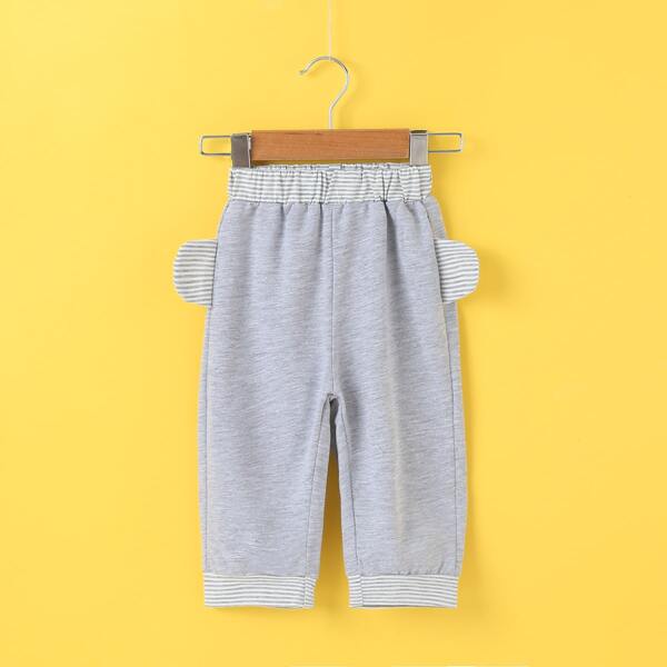 

Baby Boy Striped Patched Pants, Light grey