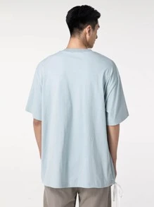 男士落肩字母和迷彩貼布細節T恤 - 淺藍色 - 查看 2