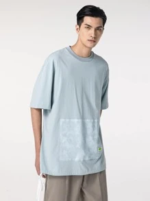 男士落肩字母和迷彩貼布細節T恤 - 淺藍色 - 查看 3