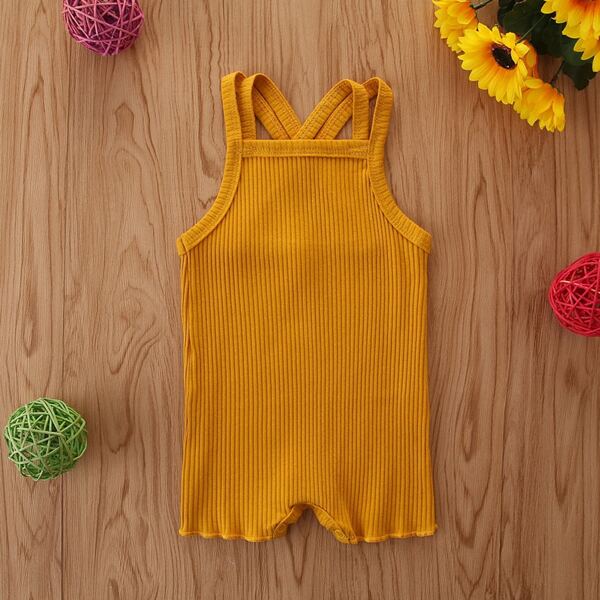 

Baby Girl Criss Cross Back Cami Romper, Mustard yellow