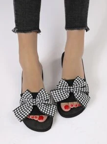 Chanclas con lazo de pata de gallo - Blanco y Negro - Ver 1