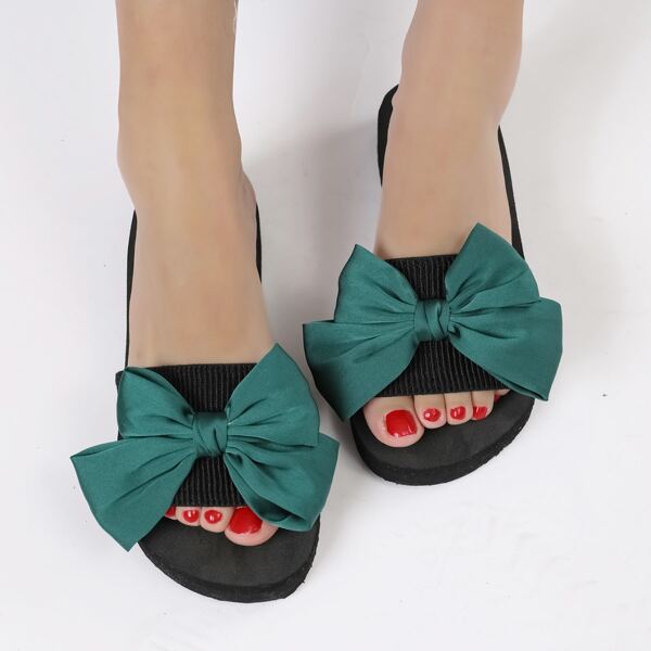 

Bow Decor Slides, Dark green