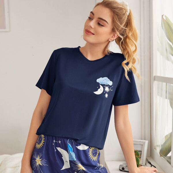 

Galaxy Print Pajama Set, Navy blue