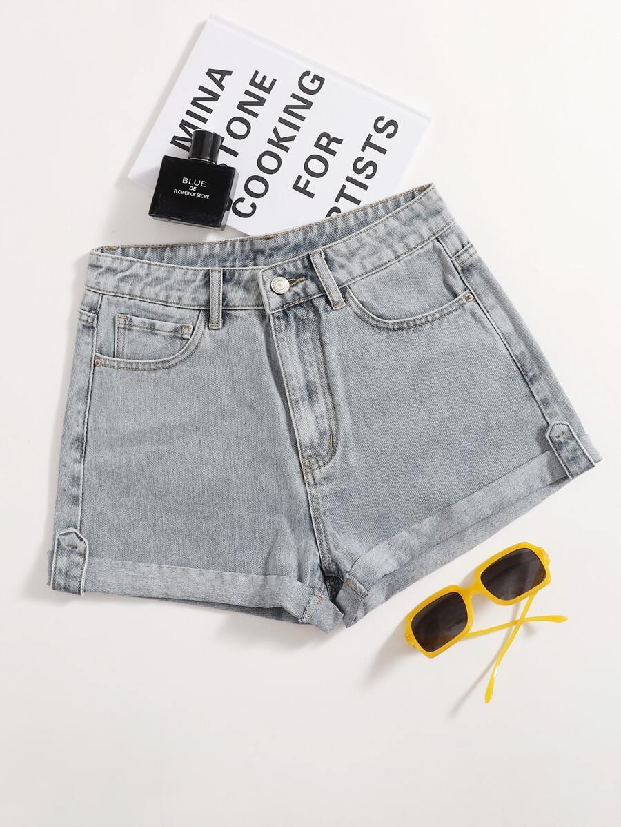 SHEIN Shorts en mezclilla bajo de doblez - Lavado ligero - Ver 1