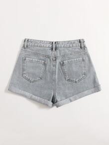 SHEIN Shorts en mezclilla bajo de doblez - Lavado ligero - Ver 2