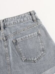 SHEIN Shorts en mezclilla bajo de doblez - Lavado ligero - Ver 4