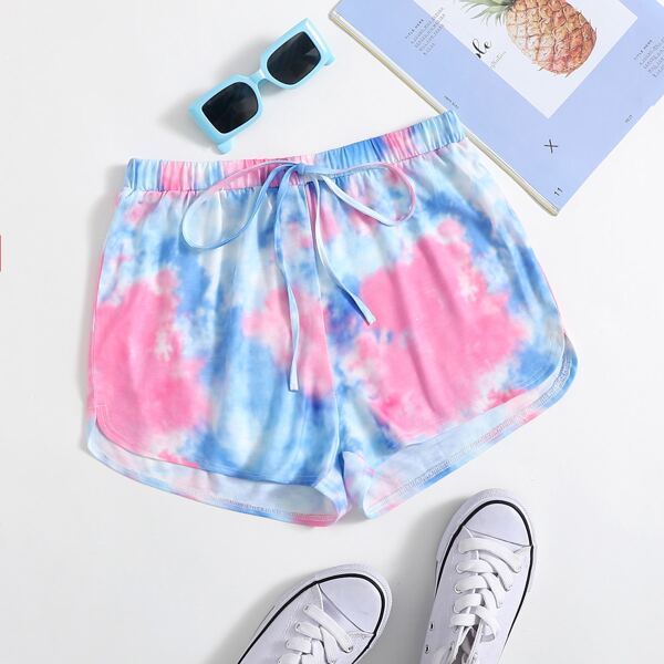 

Tie Dye Knot Front Track Shorts, Multicolor