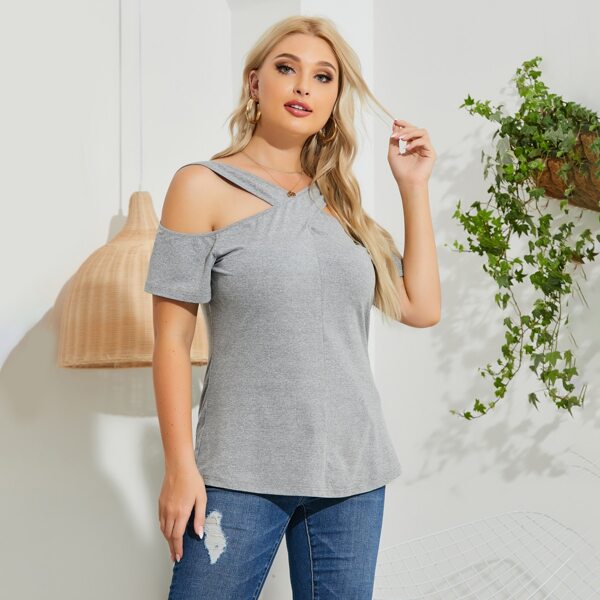 

Plus Solid Cold Shoulder Tee, Light grey