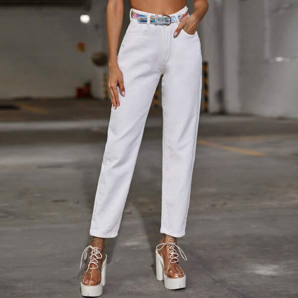 

High Waist Crop Jeans Without Belt, White
