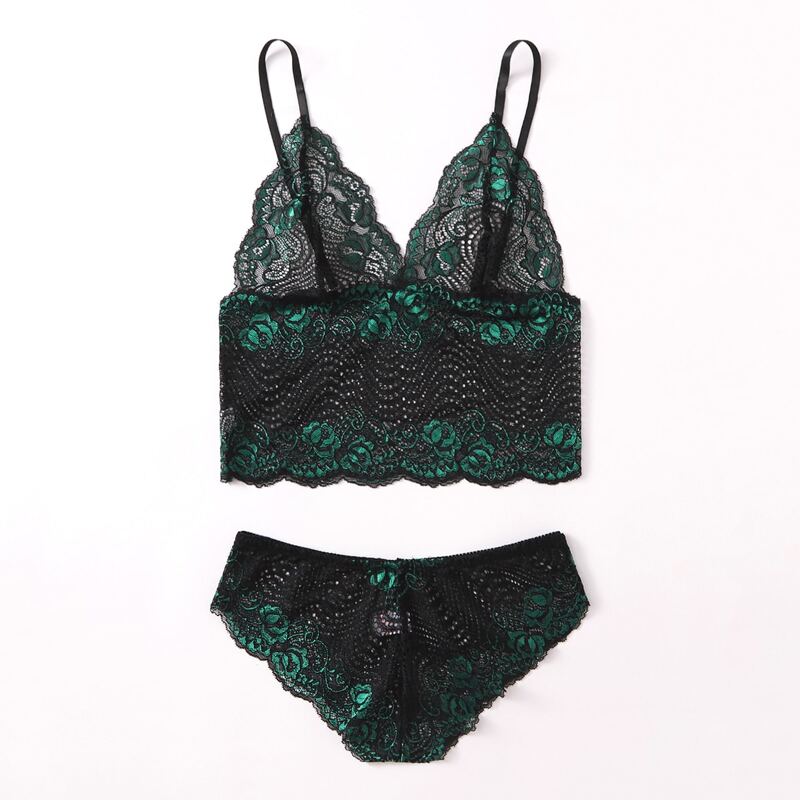 

Floral Lace Lingerie Set, Black