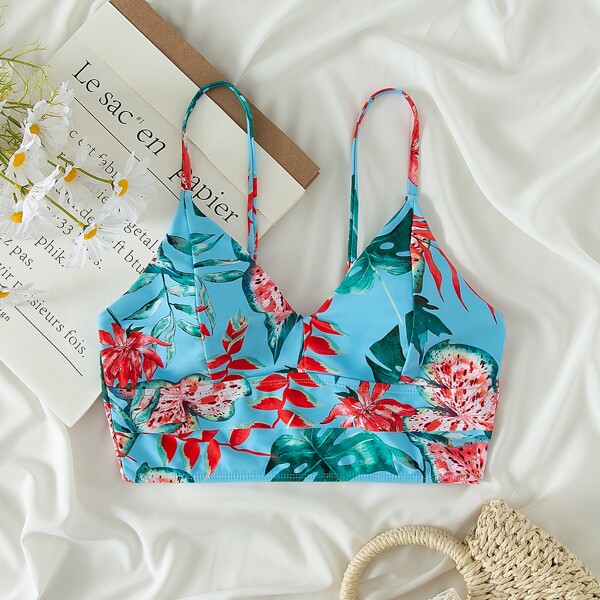 

Tropical Random Print Tankini Top, Multicolor