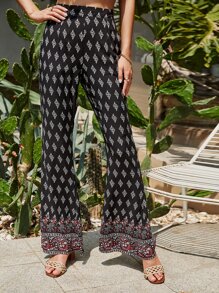 Pantalones con estampado amplio - Negro - Ver 1