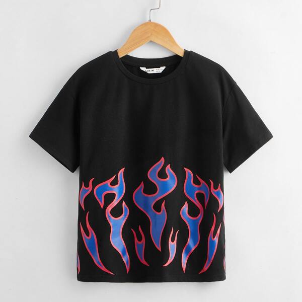 

Boys Fire Print Tee, Black