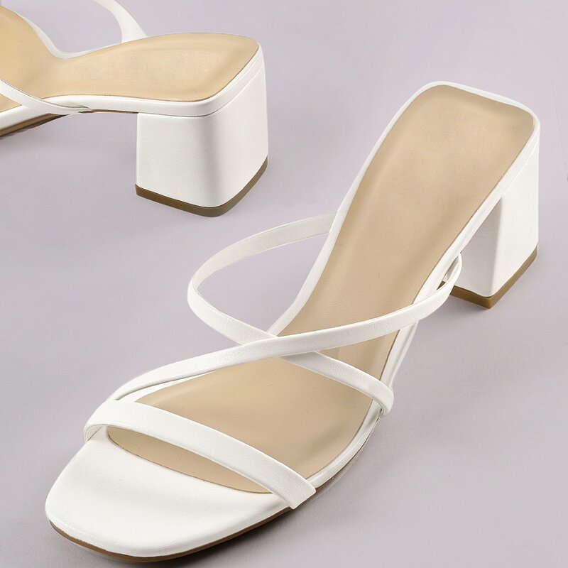 

Strappy Open Toe Random Insole Mule Sandals, White