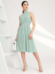 BizChic Đầm Dây kéo màu trơn Thanh lịch - Màu xanh Bạc hà - Xem 1