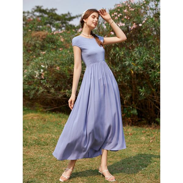 

Solid Long A-line Dress, Lilac purple