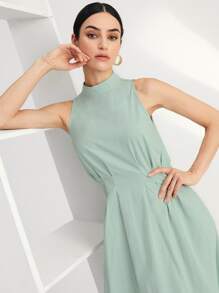 BizChic Đầm Dây kéo màu trơn Thanh lịch - Màu xanh Bạc hà - Xem 3