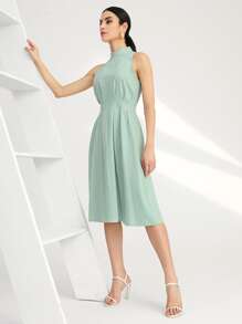 BizChic Đầm Dây kéo màu trơn Thanh lịch - Màu xanh Bạc hà - Xem 4