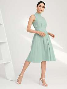 BizChic Đầm Dây kéo màu trơn Thanh lịch - Màu xanh Bạc hà - Xem 5