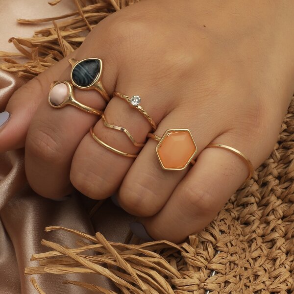

7pcs Rhinestone Decor Ring, Multicolor