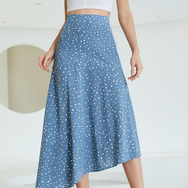 

Polka Dot Asymmetrical Skirt, Blue