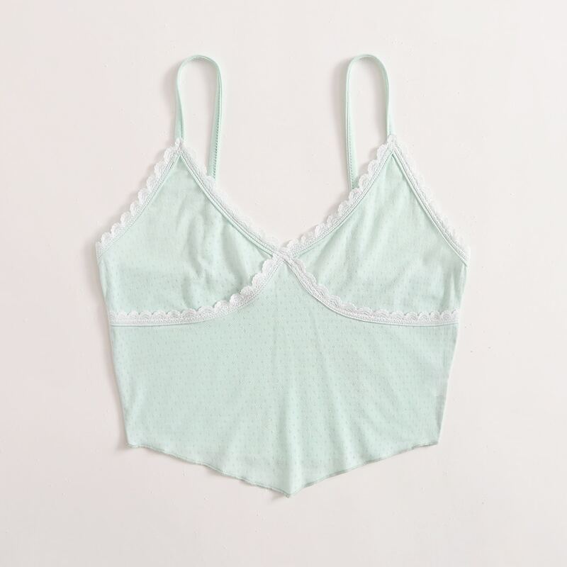 

Contrast Lace Pointelle Crop Cami, Mint green